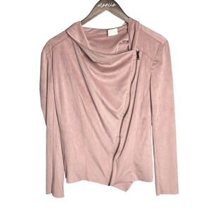 Mote Faux Suede Moto Jacket Drape Front Zip Up Soft Pink Medium‎